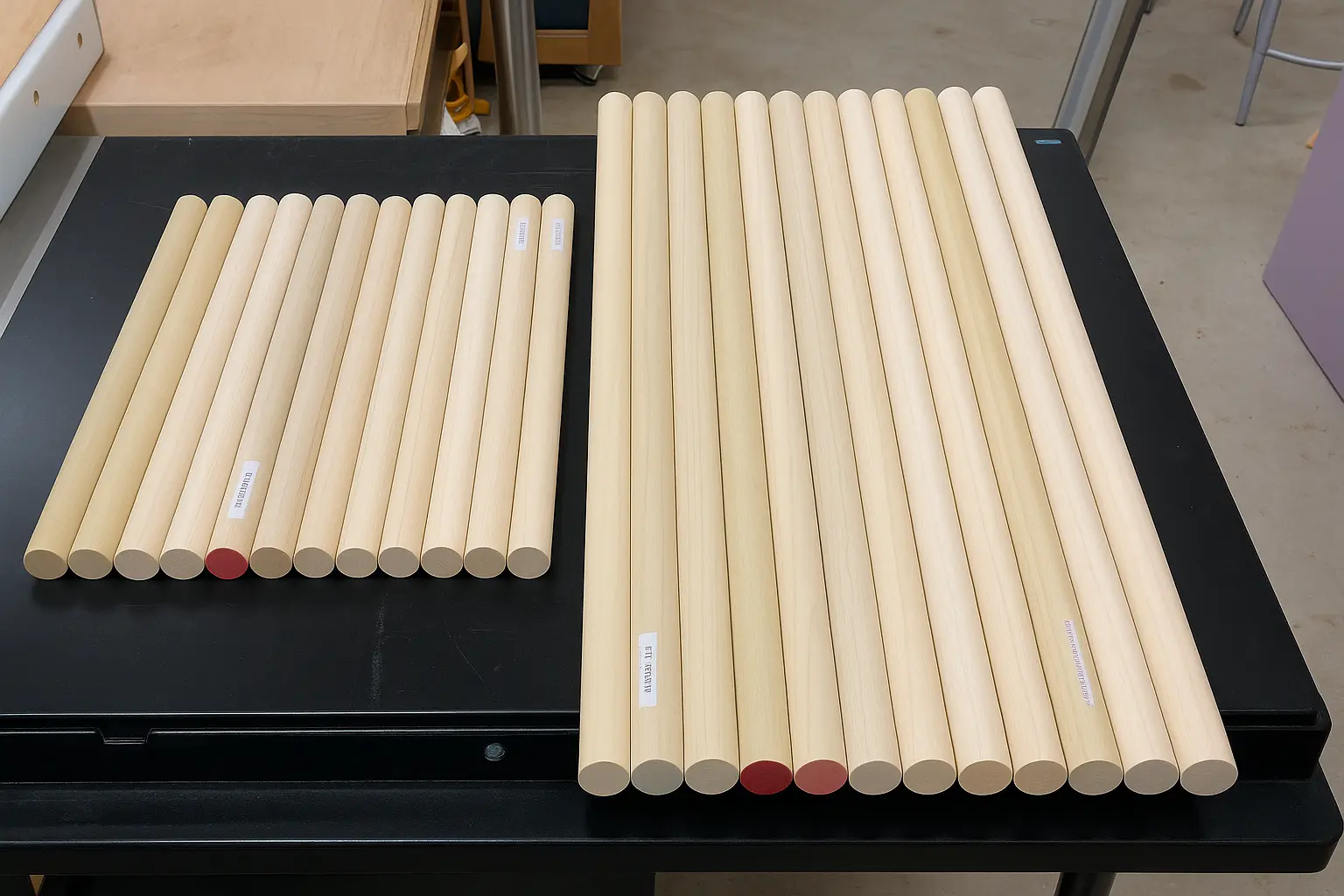 Cut dowels ready for assembly